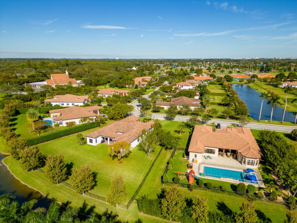 Aerial photo luxury mansions at Parkside Estates development